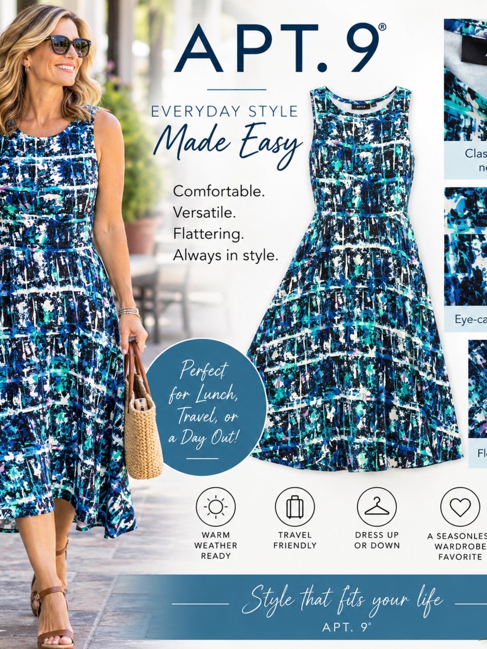 Apt. 9 Abstract Grid Print Midi Dress in Blue and Teal